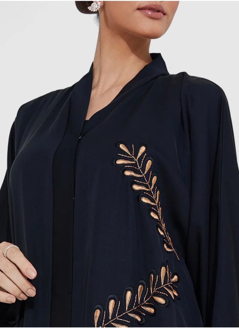 Rosette Abaya Abaya with brown embroidered