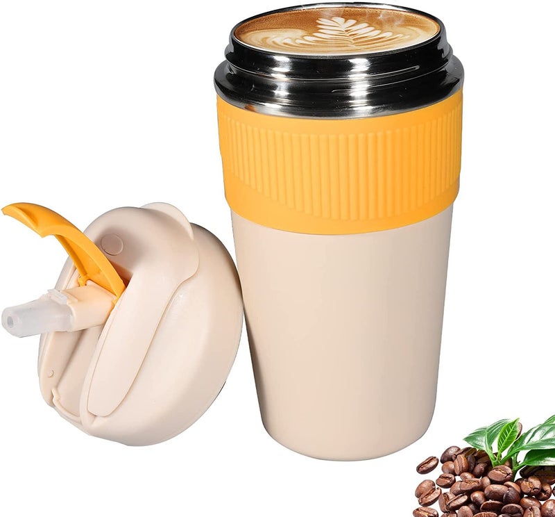 Wosta Travel Coffee Mug with Lid and Straw 16oz480 Ml Coffee Tumbler Mug 316 Stainless Steel Double Wall Vacuum Insulated Tumblers for Ice Drink Hot Beverage Yellow 480 Ml - Image 1