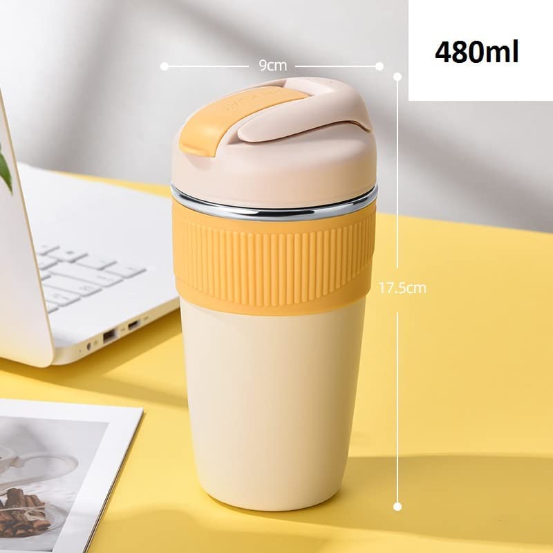 Wosta Travel Coffee Mug with Lid and Straw 16oz480 Ml Coffee Tumbler Mug 316 Stainless Steel Double Wall Vacuum Insulated Tumblers for Ice Drink Hot Beverage Yellow 480 Ml - Image 2