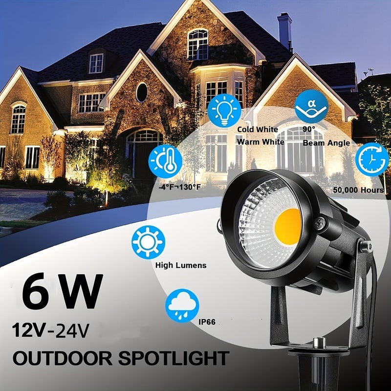 4Pc Cold White Low Voltage LED Landscape Spot Lights 6W 12V 24V IP66 Outdoor Garden Wall Tree - Image 2