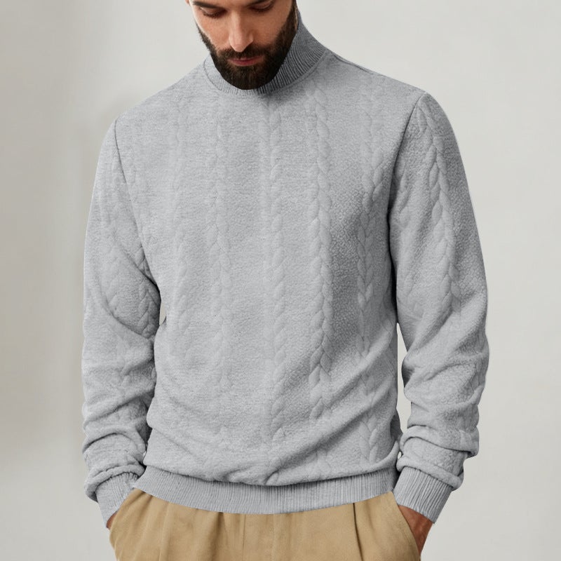 Men's Heavyweight Knitted Cable-Knit High Neck Pullover Sweatshirt - Image 4