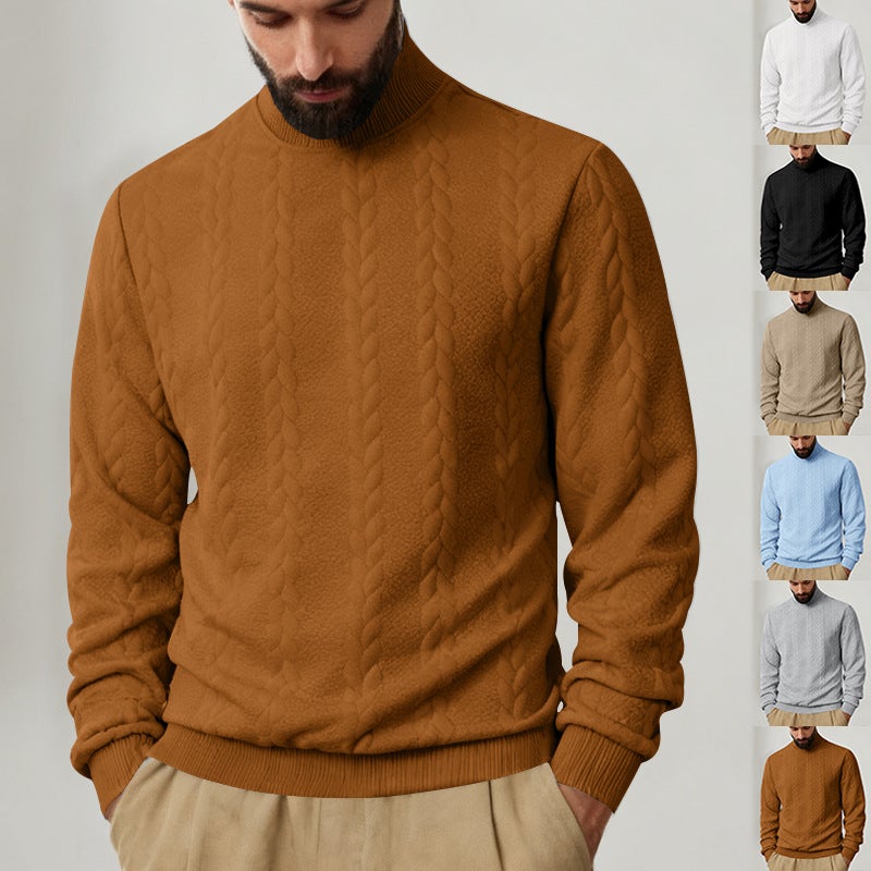 Men's Heavyweight Knitted Cable-Knit High Neck Pullover Sweatshirt - Image 1