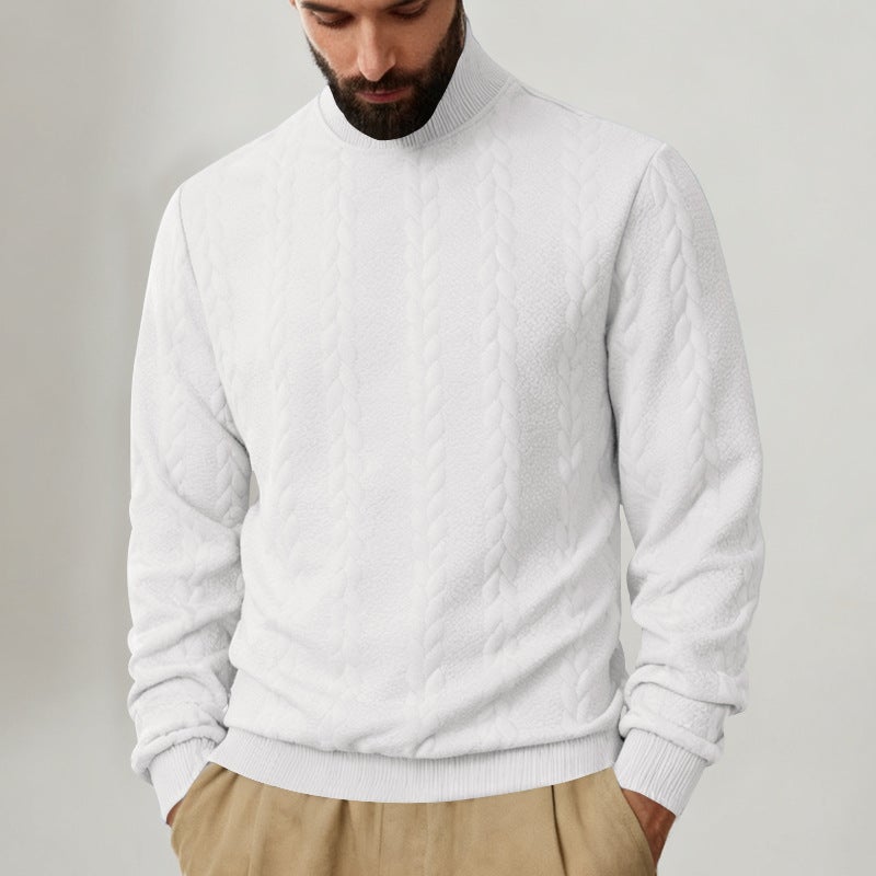 Men's Heavyweight Knitted Cable-Knit High Neck Pullover Sweatshirt - Image 2