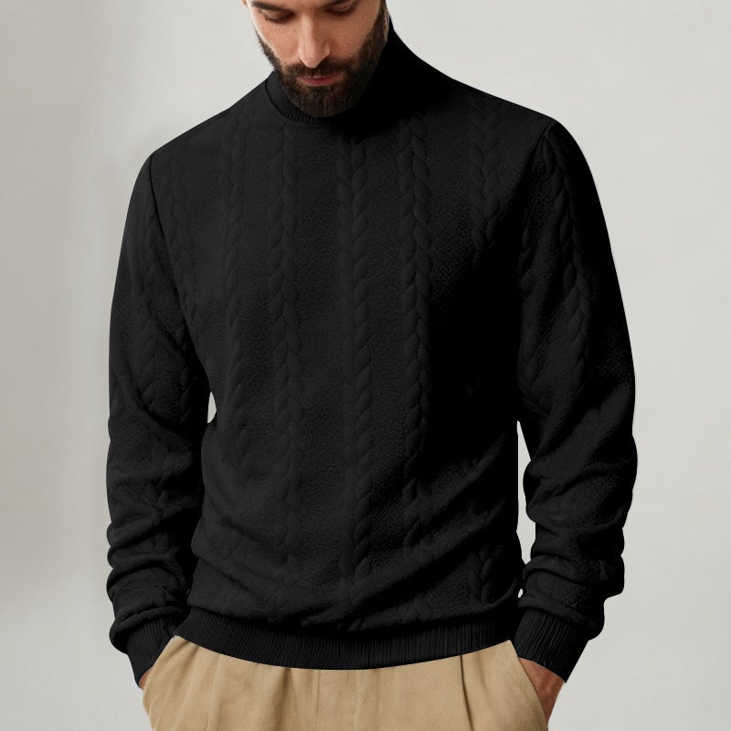 Men's Heavyweight Knitted Cable-Knit High Neck Pullover Sweatshirt - Image 3