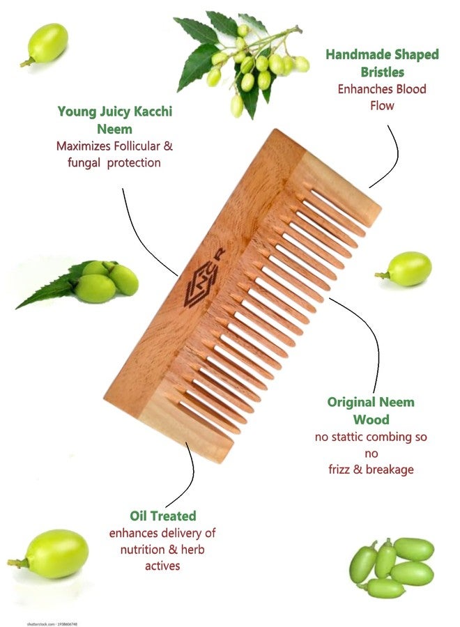 NCR "NCR" Organic Kacchi Neem Wooden Comb (Hero&Sampu) Single Teeth Use slow, gentle strokes to avoid hair damage and scalp irritation. - Image 2