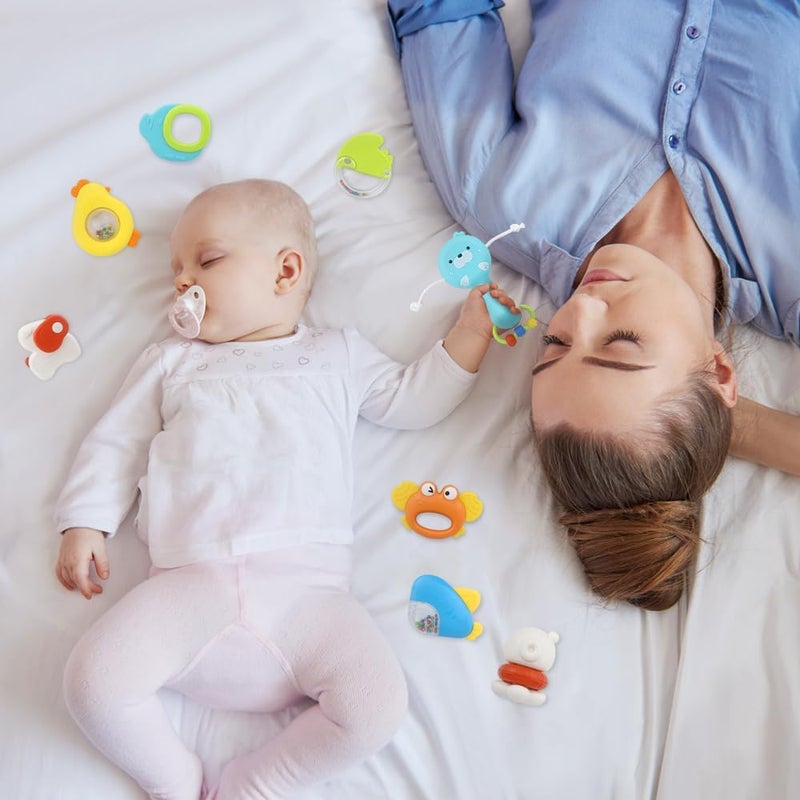 Caterbee Baby Rattle Toy Set, Colorful Infant Teether and Shaker Toys, 0-18 Months Development Set with Whale Car and Animal Shapes, 13 Piece (Whale) - Image 5