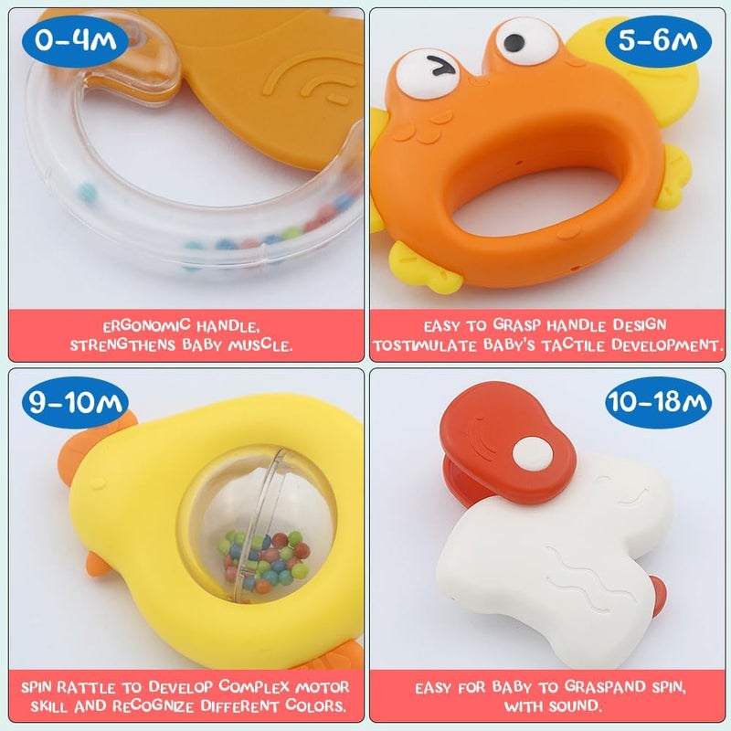 Caterbee Baby Rattle Toy Set, Colorful Infant Teether and Shaker Toys, 0-18 Months Development Set with Whale Car and Animal Shapes, 13 Piece (Whale) - Image 4