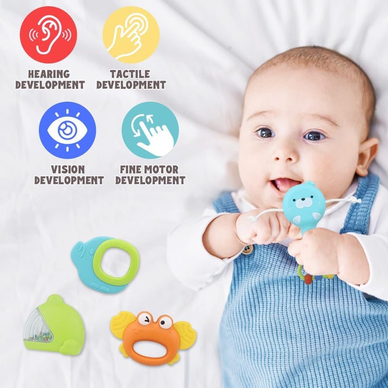 Caterbee Baby Rattle Toy Set, Colorful Infant Teether and Shaker Toys, 0-18 Months Development Set with Whale Car and Animal Shapes, 13 Piece (Whale) - Image 3