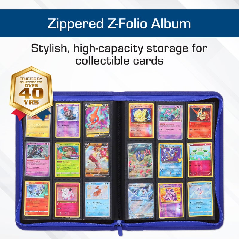 BCW Z-Folio 9-Pocket LX Album - Blue | Secure Zipper Card Organizer | Premium Leatherette Card Collection Binder | Trading Card Binder for Pokemon, MTG, Sport Cards and More - Image 2