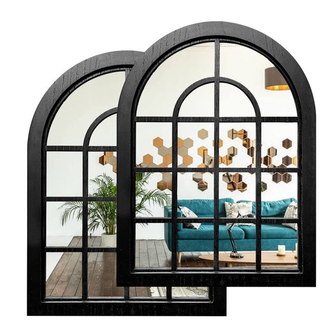 2PCS ARCHED WINDOW WALL MIRRORRUSTIC FARMHOUSE ACCENT MIRROR WOOD FRAMED ENTRY MIRROR FOR LIVING ROOMBATHROOMBEDROOMKITCHEN157X118 INCHES