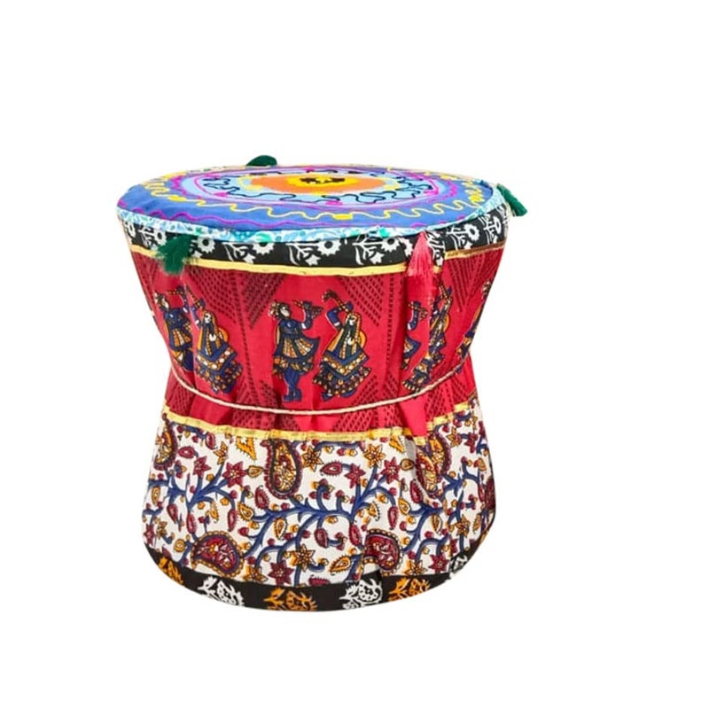 POSHMANDALA Mudda Stool Cover Set of one Footstool Bamboo Cover Red Colour Mudda Ottoman Pouffe Cover Size 17x18 Inches Set of 1 Pieces Cover Only  - Image 3