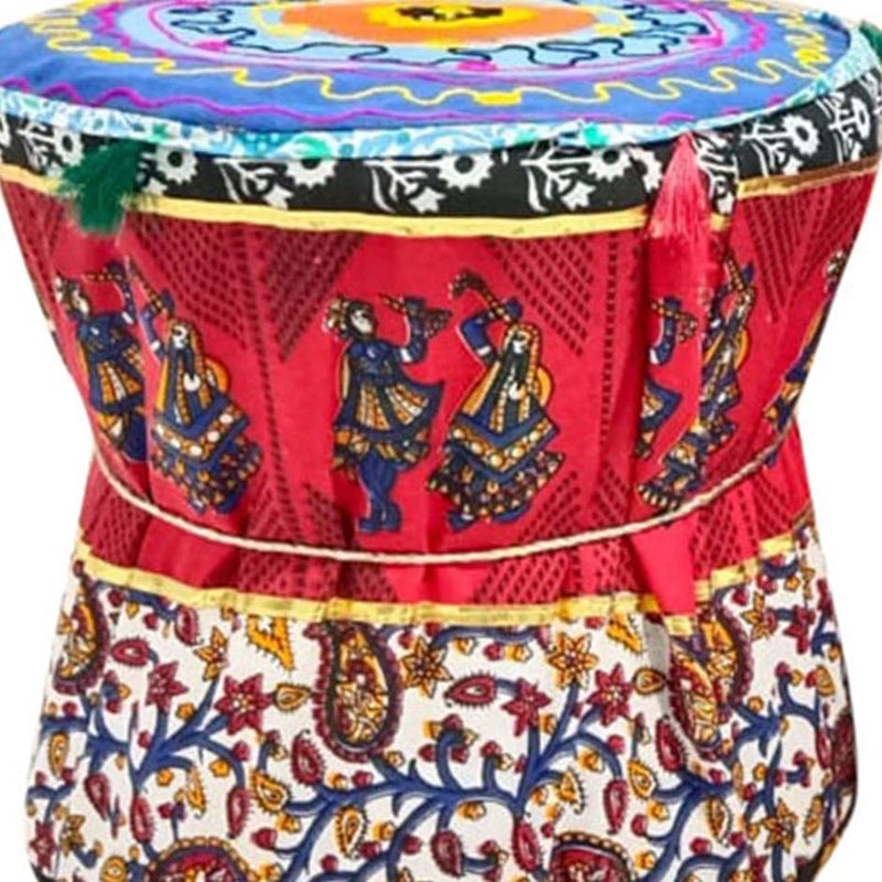 POSHMANDALA Mudda Stool Cover Set of one Footstool Bamboo Cover Red Colour Mudda Ottoman Pouffe Cover Size 17x18 Inches Set of 1 Pieces Cover Only  - Image 2