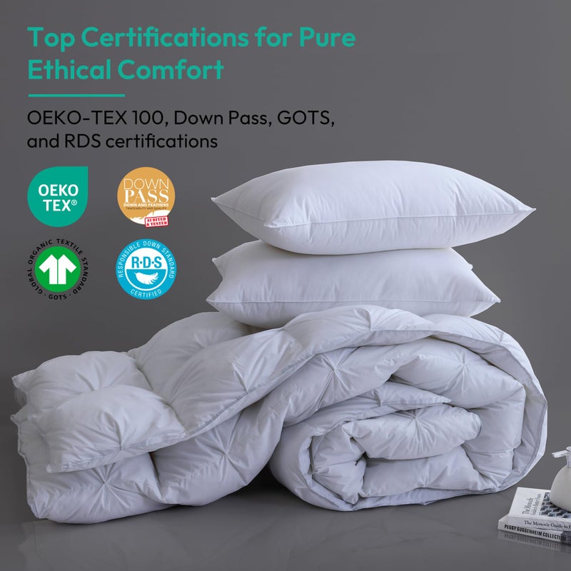 Three Geese Pinch Pleat Waterfowl Feathers Down Comforter King Size Duvet Insert, 1200TC 100% Cotton Fabric, Premium All Seasons White Hotel Warm Comforter with 8 Tabs. - Image 3