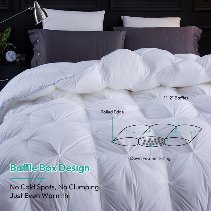 Three Geese Pinch Pleat Waterfowl Feathers Down Comforter King Size Duvet Insert, 1200TC 100% Cotton Fabric, Premium All Seasons White Hotel Warm Comforter with 8 Tabs. - Image 4