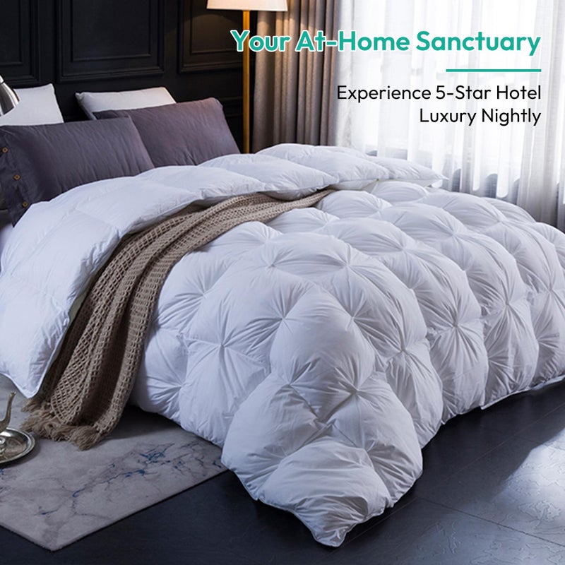Three Geese Pinch Pleat Waterfowl Feathers Down Comforter King Size Duvet Insert, 1200TC 100% Cotton Fabric, Premium All Seasons White Hotel Warm Comforter with 8 Tabs. - Image 2