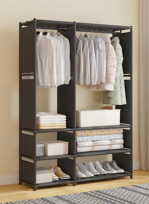 علاق ومنظم للملابس بأرفف أسود أنيق ومتين