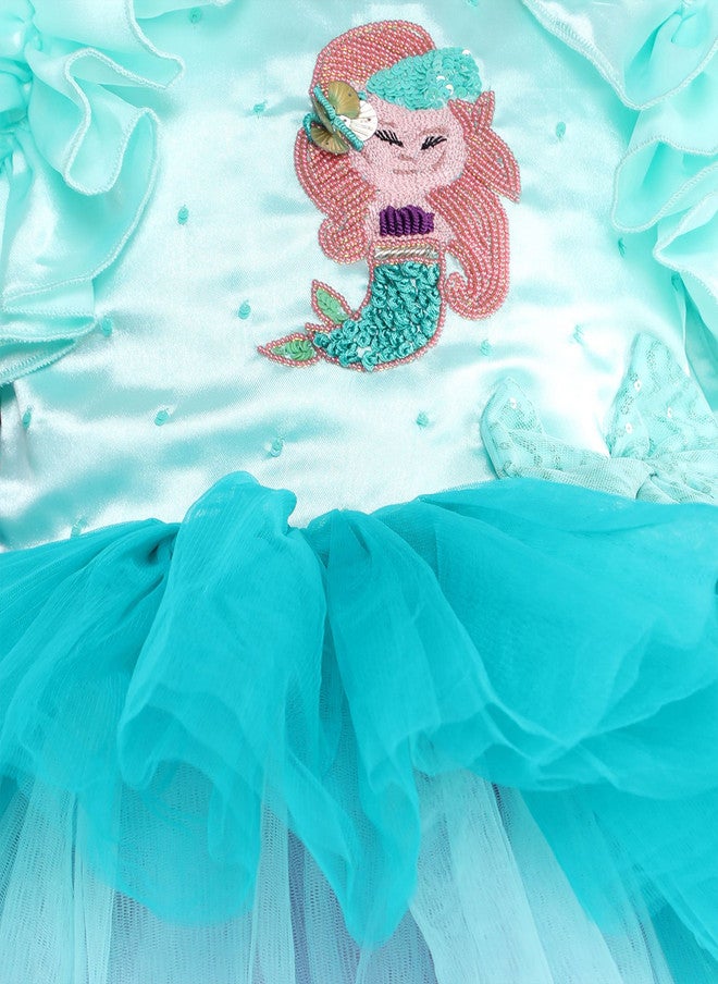 PinkChick Sea Green Girls Layered Fit & Flare Party Dress - Image 2