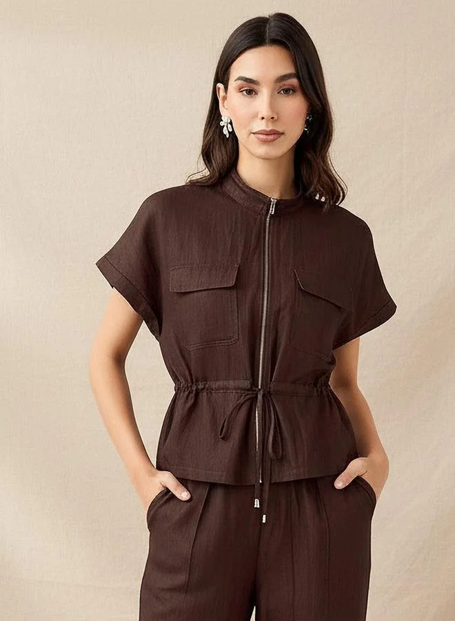 Drawstring Shirt with Extended Sleeves