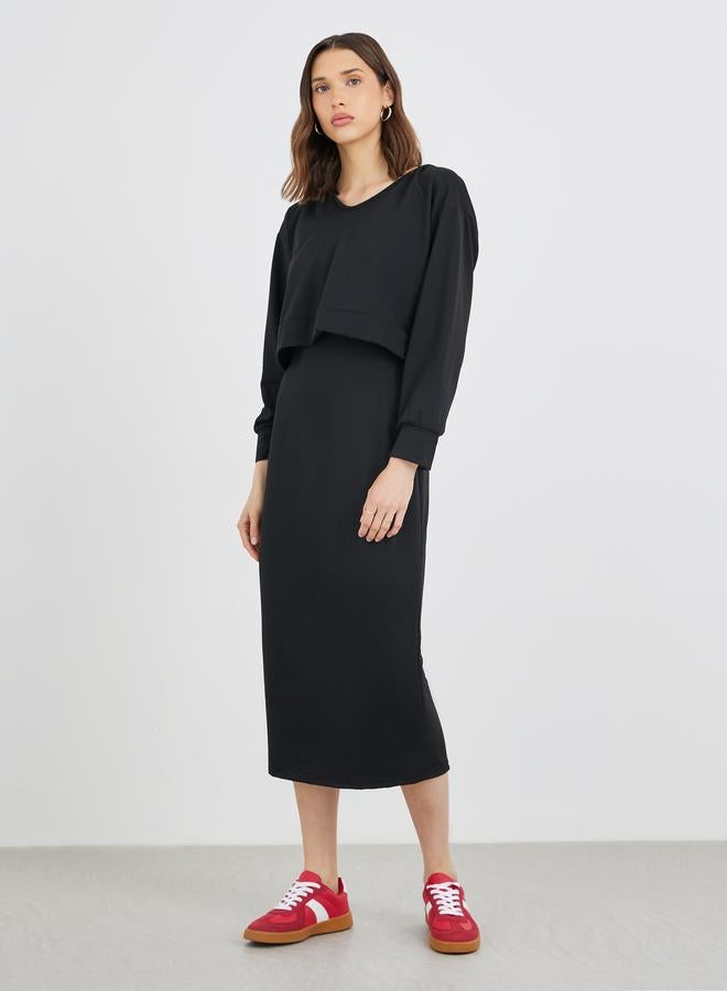 تايك تو طقم نسائي قطعتين: بلوزة بياقة على شكل حرف  وفستان ميدي ضيق - Image 2