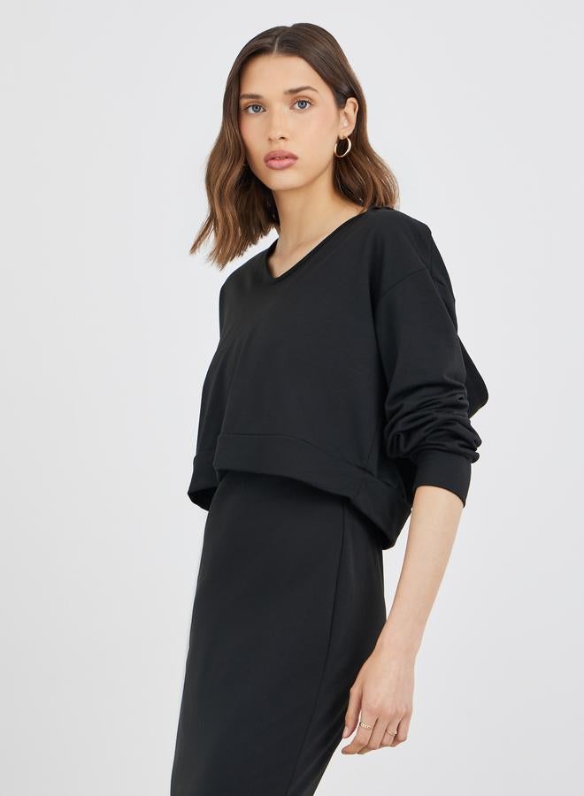 تايك تو طقم نسائي قطعتين: بلوزة بياقة على شكل حرف  وفستان ميدي ضيق - Image 3