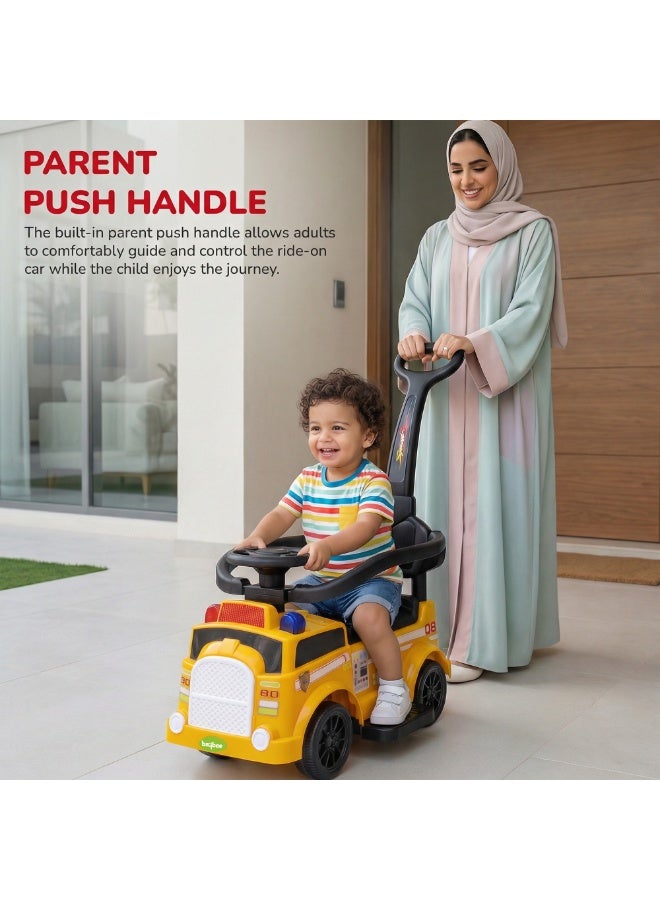 BAYBEE Rovel 2 in 1 Baby Ride on Car for Kid, Ride on Baby Car with Push handle, Lights, Music & Safety Bar | Ride on Toy Childrens Car for Kids| Baby Push Ride on Car for Kids 1-3 Years Boy Girl Yellow - Image 2