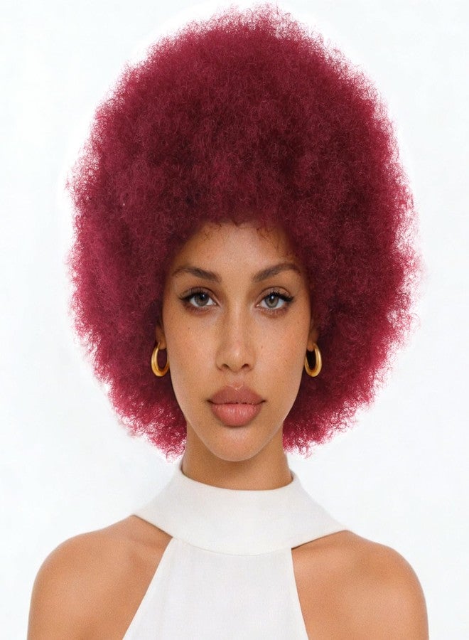 PWEOUKE 8 Inch 70's Afro Kinky Wigs for Black Women Burgundy Puff Curly Wigs for Women Kinky Curly Hair Wig Natural Looking Afro Synthetic Full Wig - Image 1