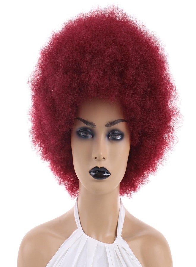PWEOUKE 8 Inch 70's Afro Kinky Wigs for Black Women Burgundy Puff Curly Wigs for Women Kinky Curly Hair Wig Natural Looking Afro Synthetic Full Wig - Image 5