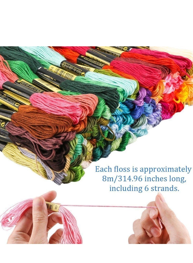 50 pieces of mixed-color cross-stitch threads, rainbow colors, including 9 large eye needles, a pair of scissors, 10 thread winders, 1 thread remover, and 1 threading device - Image 3