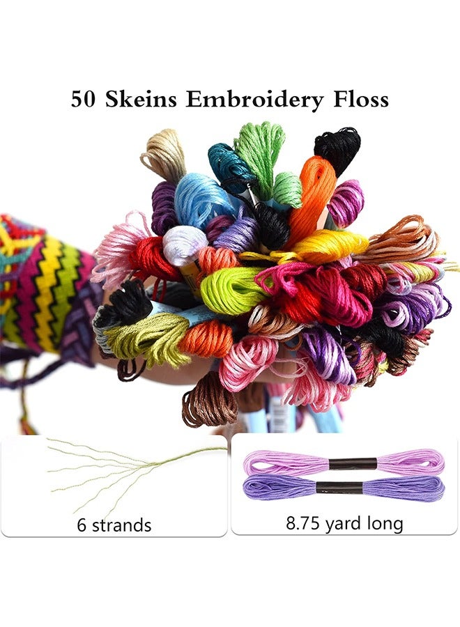50 pieces of mixed-color cross-stitch threads, rainbow colors, including 9 large eye needles, a pair of scissors, 10 thread winders, 1 thread remover, and 1 threading device - Image 4