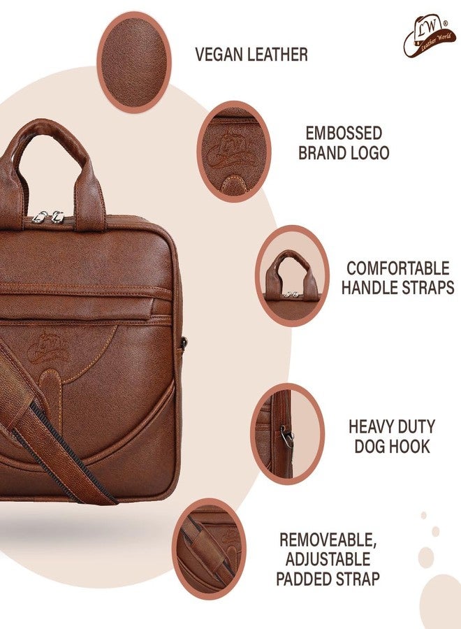 Leather World Pu Leather Mini 14 inch Laptop Office Bag | Office Bag | Messenger Bag | Travel Bag (Tan) - Image 3
