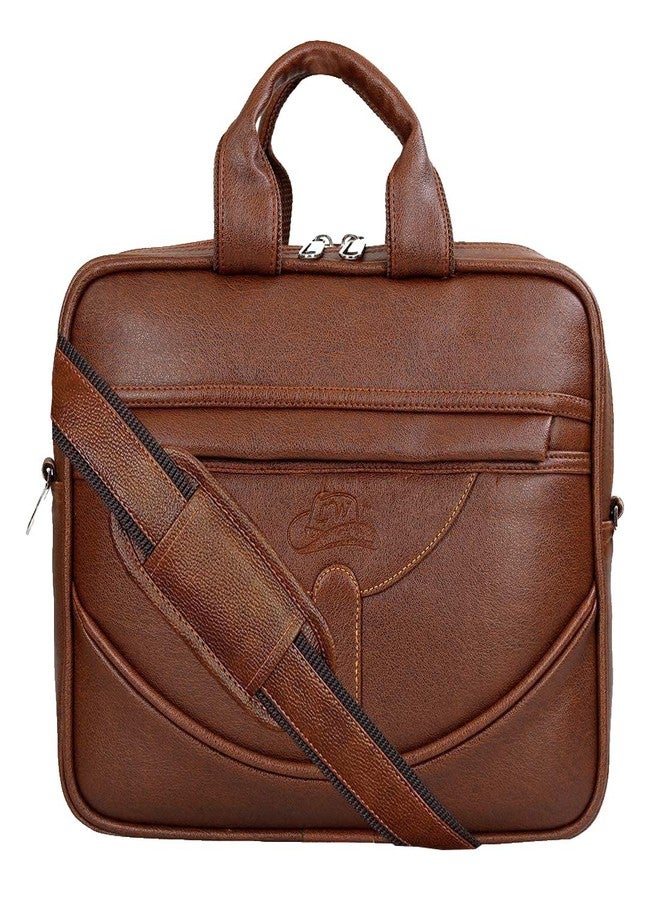 Leather World Pu Leather Mini 14 inch Laptop Office Bag | Office Bag | Messenger Bag | Travel Bag (Tan) - Image 1