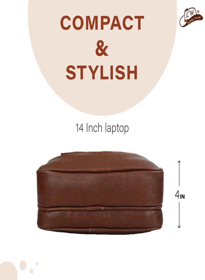 Leather World Pu Leather Mini 14 inch Laptop Office Bag | Office Bag | Messenger Bag | Travel Bag (Tan) - Image 4