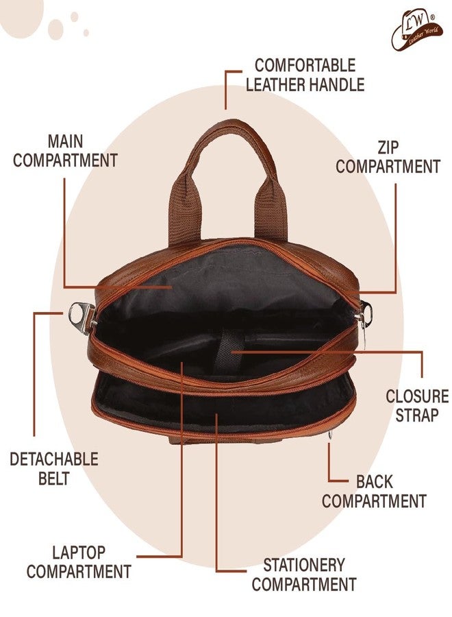 Leather World Pu Leather Mini 14 inch Laptop Office Bag | Office Bag | Messenger Bag | Travel Bag (Tan) - Image 5