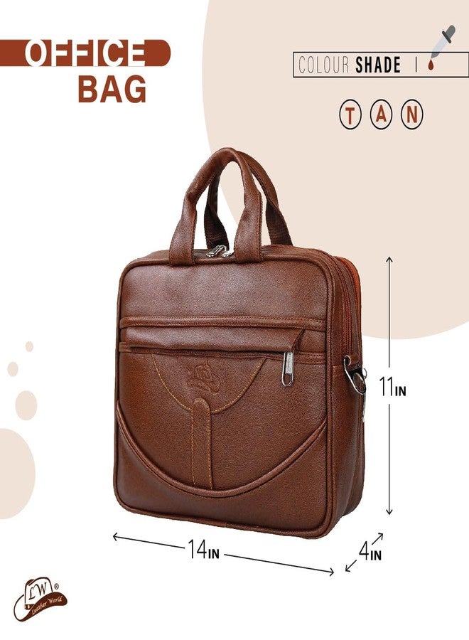 Leather World Pu Leather Mini 14 inch Laptop Office Bag | Office Bag | Messenger Bag | Travel Bag (Tan) - Image 2