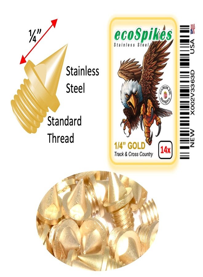 ecoSpikes 1/4 inch (6mm) Gold Stainless Steel Track and Cross Country Spikes - Image 2