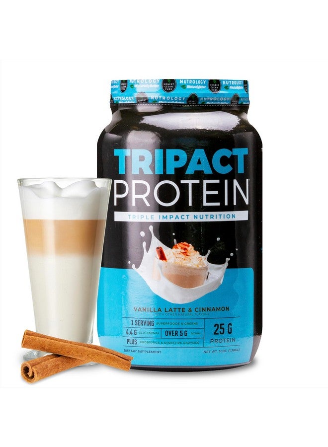 نوترولوجي مسحوق بروتين Nutrology TRIPACT، بنكهة لاتيه الفانيليا والقرفة، مشروب بديل للوجبات 7 في 1 مع مسحوق بروتين مصل اللبن من الأبقار التي تتغذى على العشب، ومسحوق بروتين البازلاء، والخضراوات، والبروبيوتيك، والأحماض الأمينية المتفرعة السلسلة، 40 وجبة - Image 1