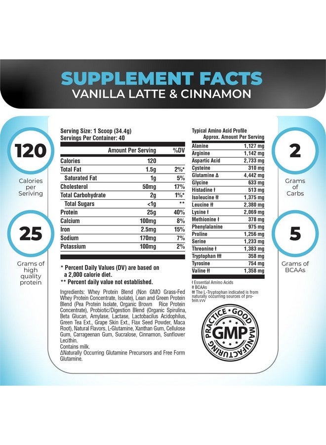 نوترولوجي مسحوق بروتين Nutrology TRIPACT، بنكهة لاتيه الفانيليا والقرفة، مشروب بديل للوجبات 7 في 1 مع مسحوق بروتين مصل اللبن من الأبقار التي تتغذى على العشب، ومسحوق بروتين البازلاء، والخضراوات، والبروبيوتيك، والأحماض الأمينية المتفرعة السلسلة، 40 وجبة - Image 2