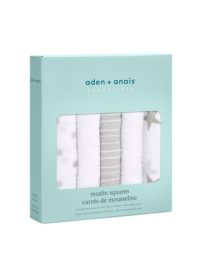 aden + anais Pack of 5Essentials Cotton Muslin Squares Dusty - Image 2