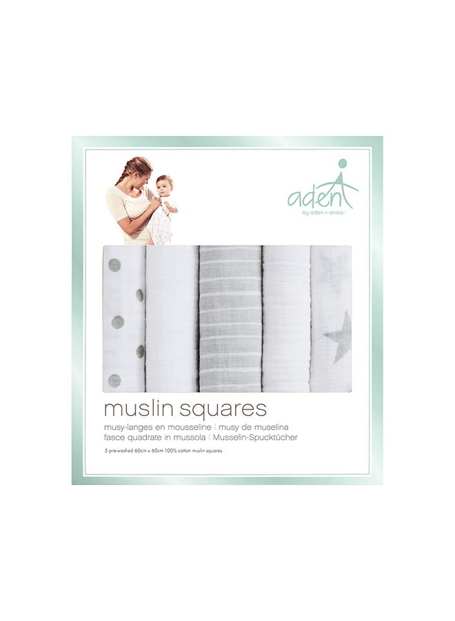 aden + anais Pack of 5Essentials Cotton Muslin Squares Dusty - Image 1