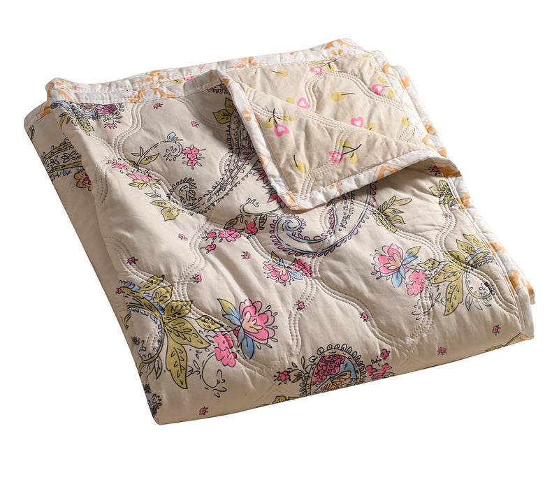 Fancy Walas Dohar Double Bed 100% Cotton Blankets for Summer | 90x100inch, 150GSM Ac Comforter and Cooling Blankets for Summer | Cream Color Curry | Classic Printed Design | Quilt | Ideal for Gifting - Image 1