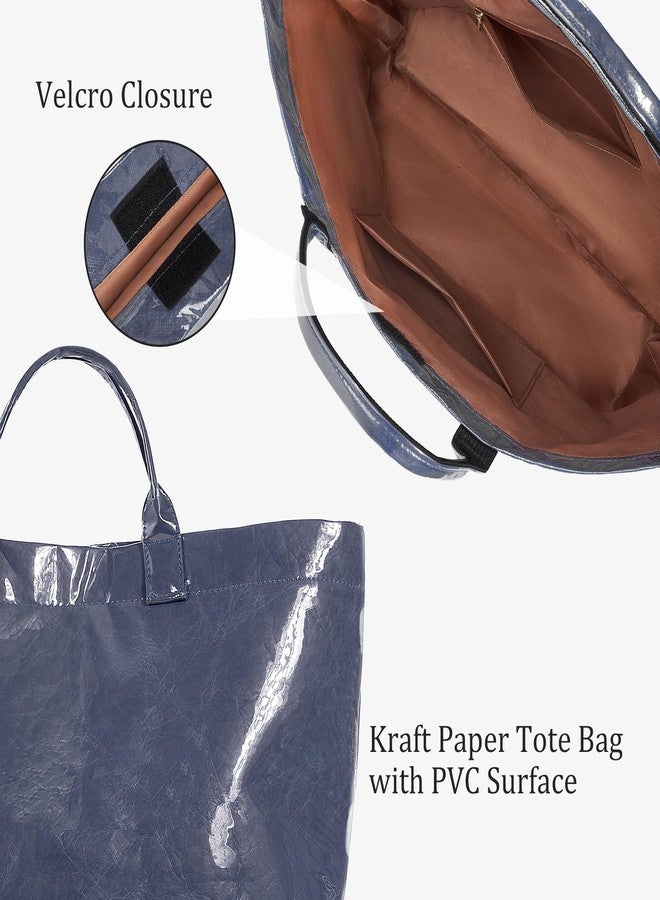 BBIQI PVC Tote Bag for Women Plastic Tote Bag Letters Print Handbag Hobo Bags for Work Shopping Gift, A-dark Blue, Large - Image 5