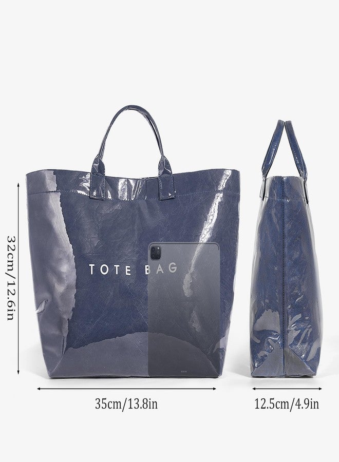 BBIQI PVC Tote Bag for Women Plastic Tote Bag Letters Print Handbag Hobo Bags for Work Shopping Gift, A-dark Blue, Large - Image 4
