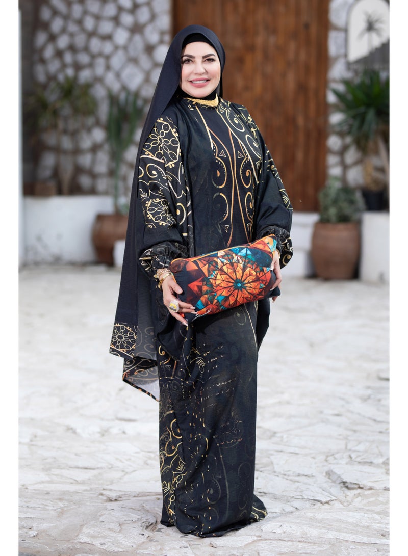 SATR HIJABI Elegant Black & Gold Printed Isdal – Luxury Modest Prayer Wear for Women - Image 5