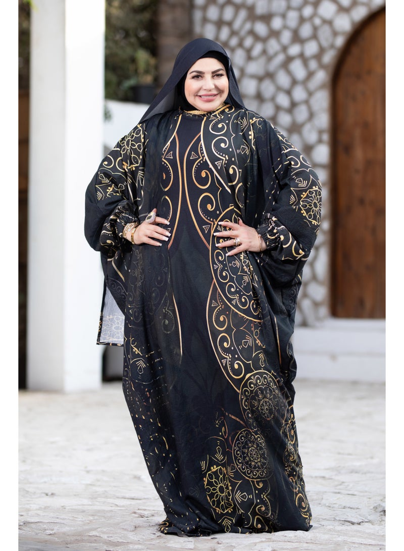 SATR HIJABI Elegant Black & Gold Printed Isdal – Luxury Modest Prayer Wear for Women - Image 4
