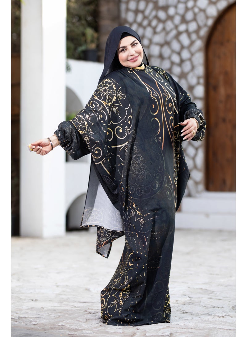 SATR HIJABI Elegant Black & Gold Printed Isdal – Luxury Modest Prayer Wear for Women - Image 3