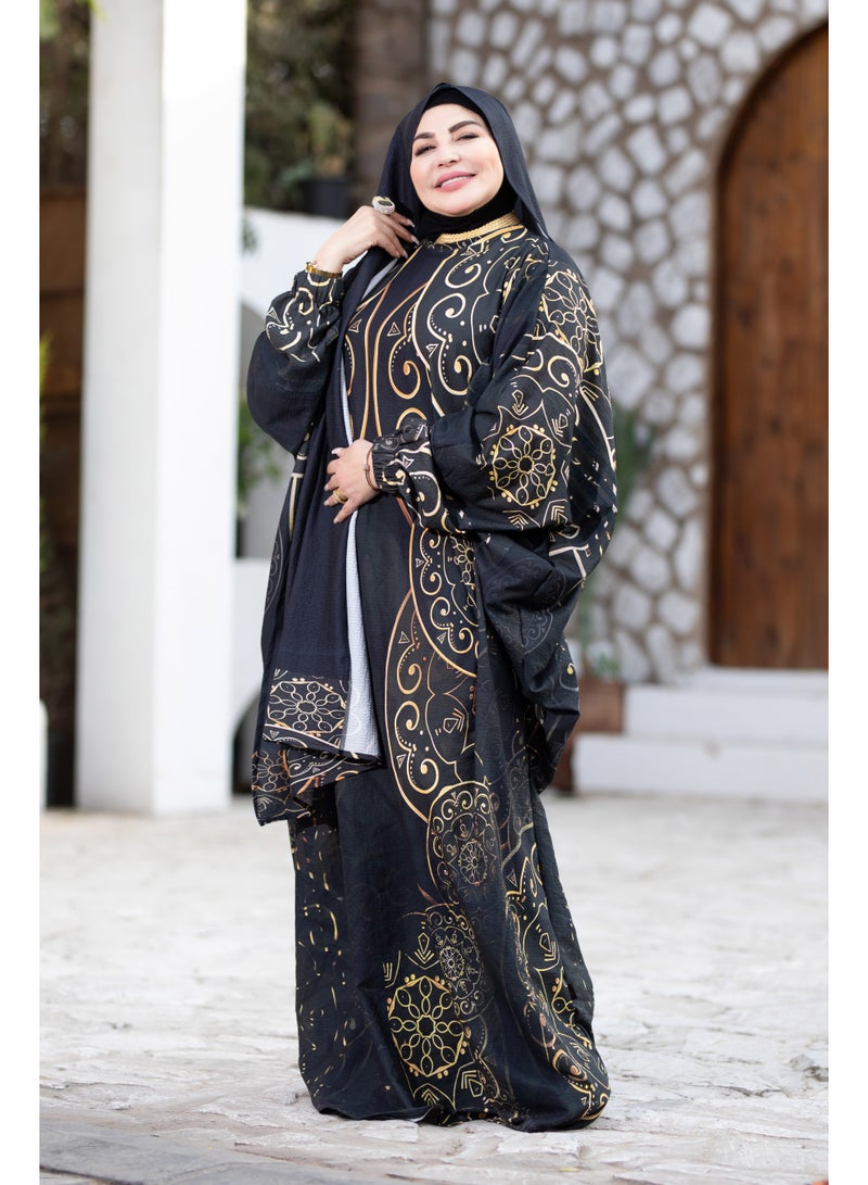 SATR HIJABI Elegant Black & Gold Printed Isdal – Luxury Modest Prayer Wear for Women - Image 2