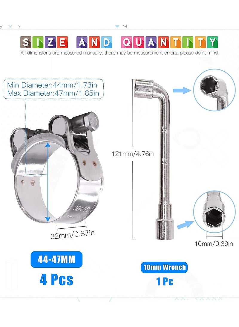 T-Bolt Hose Clamps 304 Stainless Steel Heavy Duty Ear Clamp Tube Clamp Adjustable Pipe Clamps for 1.7''-1.9'' Dia Range Hose (4 PCS, 44-47mm) - Image 5