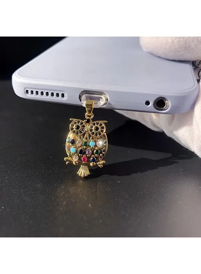 Owl Zirconia Phone Dust Plug For IPhone 6 14 Type C Connector With Lanyard - Image 5