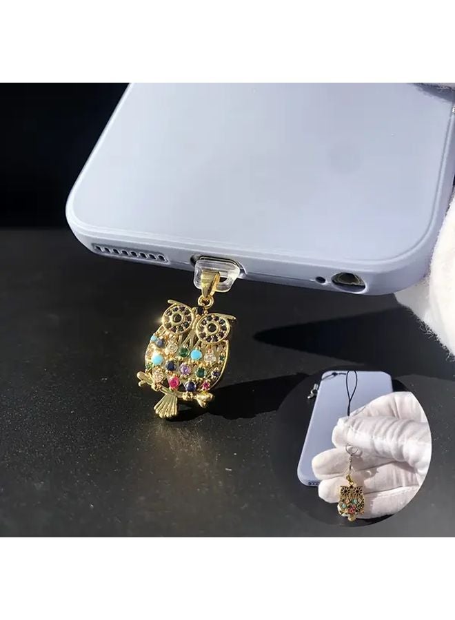 Owl Zirconia Phone Dust Plug For IPhone 6 14 Type C Connector With Lanyard - Image 1