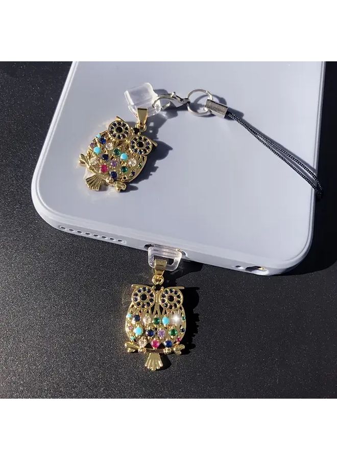 Owl Zirconia Phone Dust Plug For IPhone 6 14 Type C Connector With Lanyard - Image 4